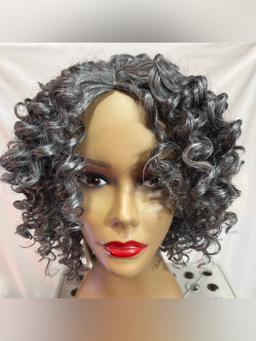 Synthetic Curly Short Wig in Salt & Pepper Gray - Women Hair
